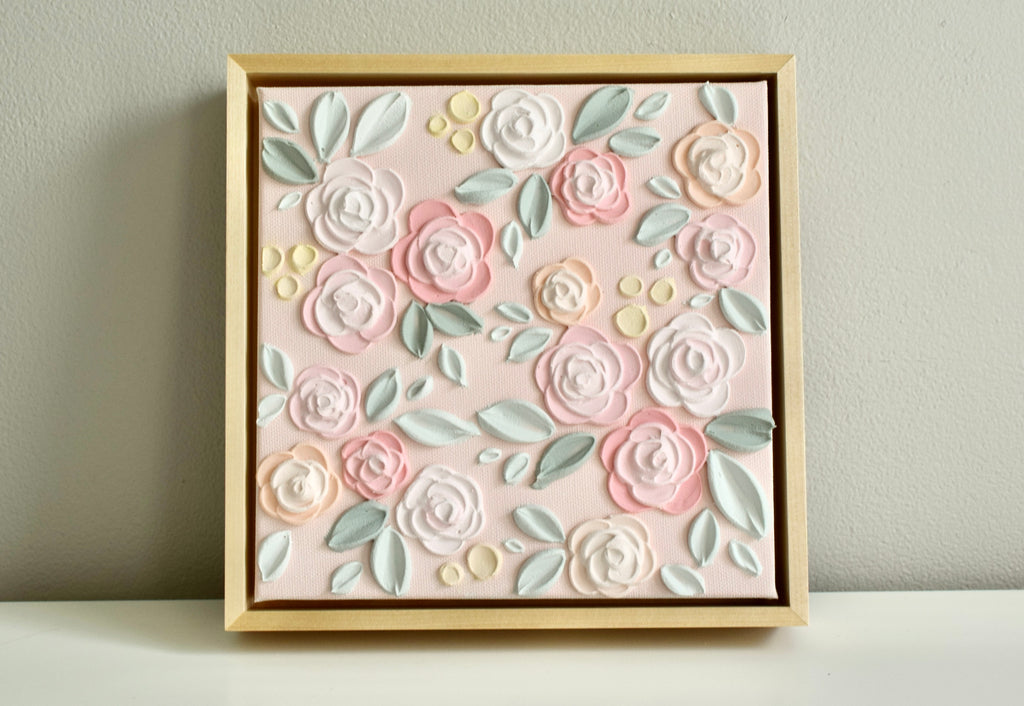 SOLD - Peach Rose Garden 8" x 8" (Framed or Unframed)
