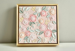 SOLD - Peach Rose Garden 8" x 8" (Framed or Unframed)
