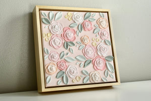 SOLD - Peach Rose Garden 8" x 8" (Framed or Unframed)