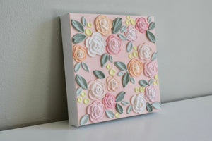 SOLD - Peach Rose Garden - 8" x 8"