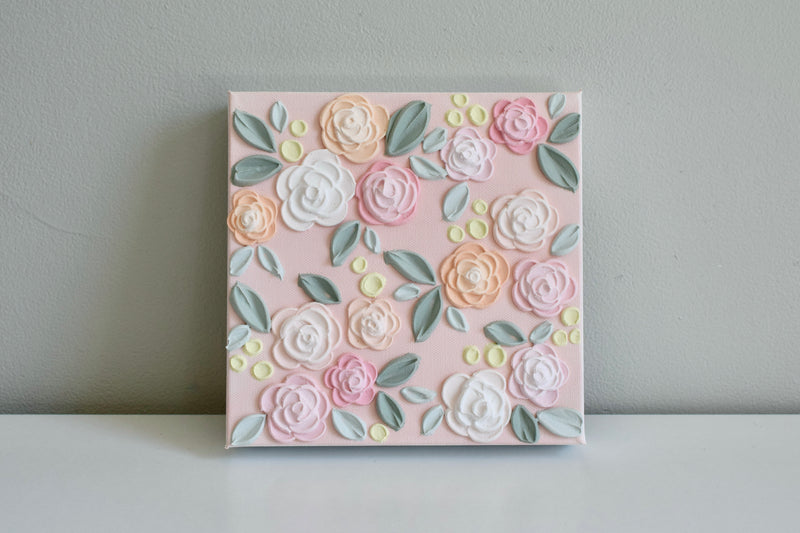 SOLD - Peach Rose Garden - 8" x 8"