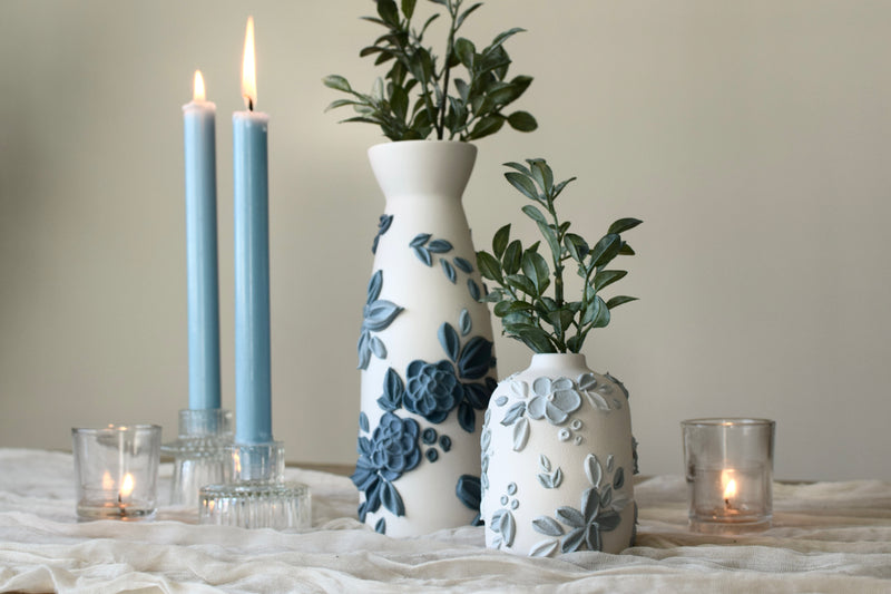 SOLD OUT - Botanical Blue Ceramic Bud Vase - Small