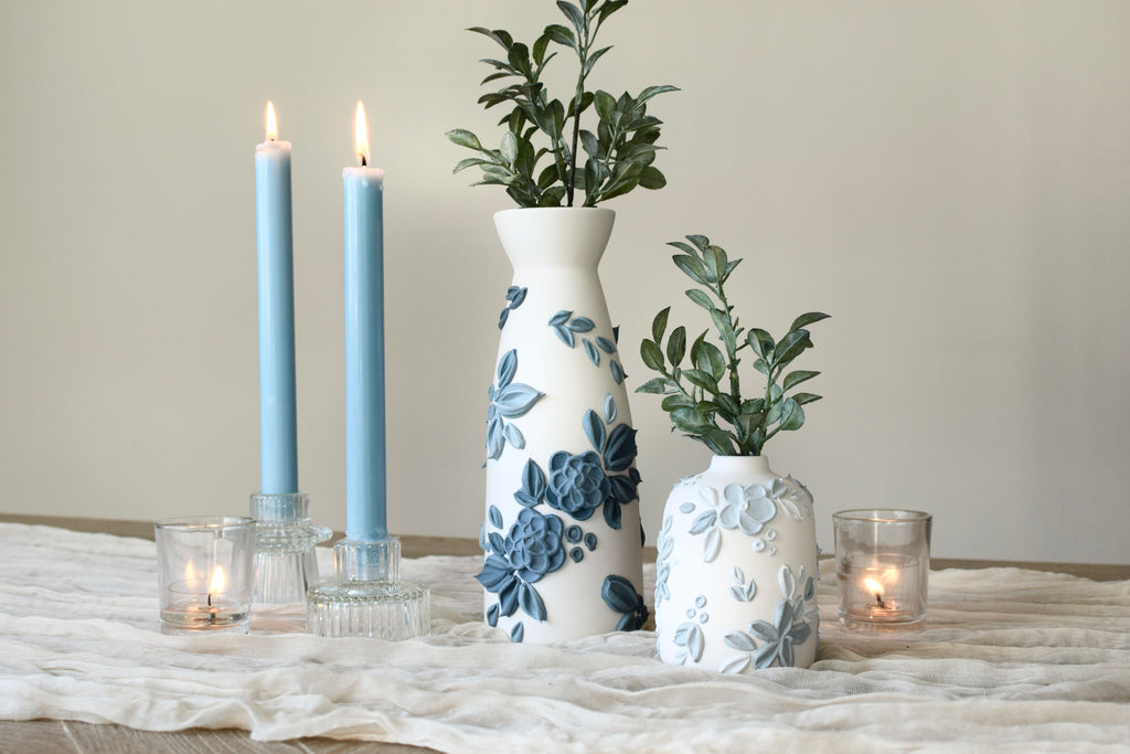 SOLD OUT - Botanical Blue Ceramic Bud Vase - Tall