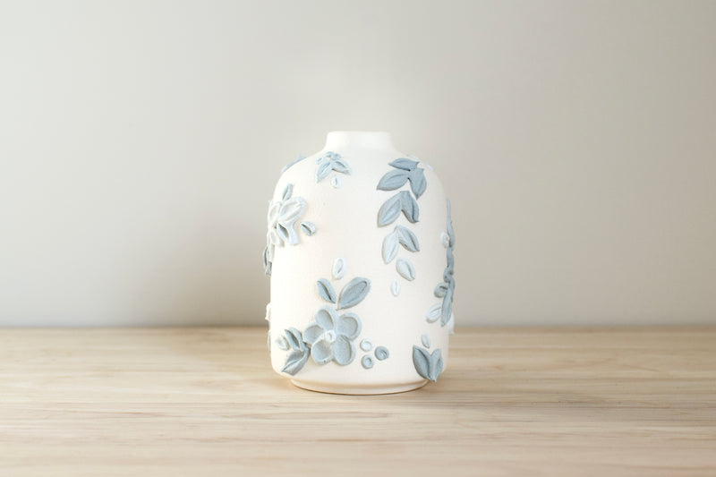SOLD OUT - Botanical Blue Ceramic Bud Vase - Small