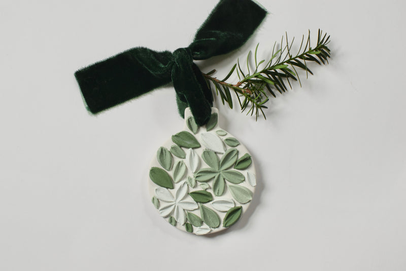 Classic Green Floral Holiday Ceramic Ornament