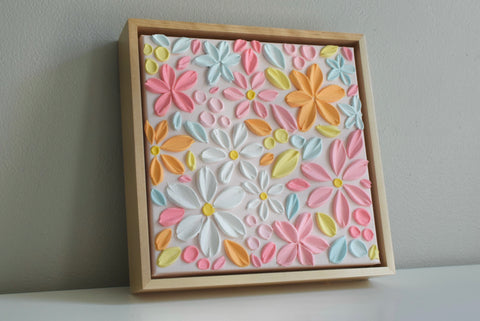 SOLD - Peach Rose Garden 8" x 8" (Framed or Unframed)