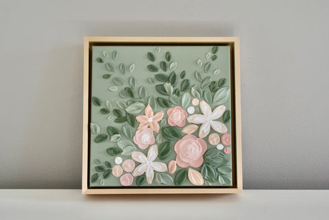 SOLD - Peach Rose Garden - 8" x 8"