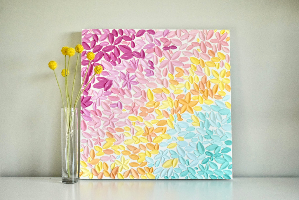 SOLD - Rainbow Petals 20" x 20"