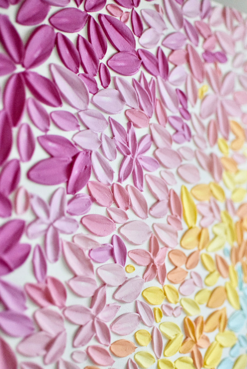 SOLD - Rainbow Petals 20" x 20"