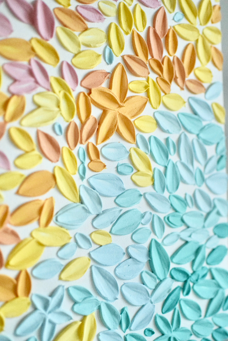 SOLD - Rainbow Petals 20" x 20"